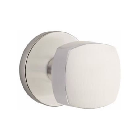 Emtek Freestone Knob 2-3/8 in Backset Privacy With Disk Rose for 1-1/4 in to 2 in Door Satin Nickel Finish 5209FRKUS15